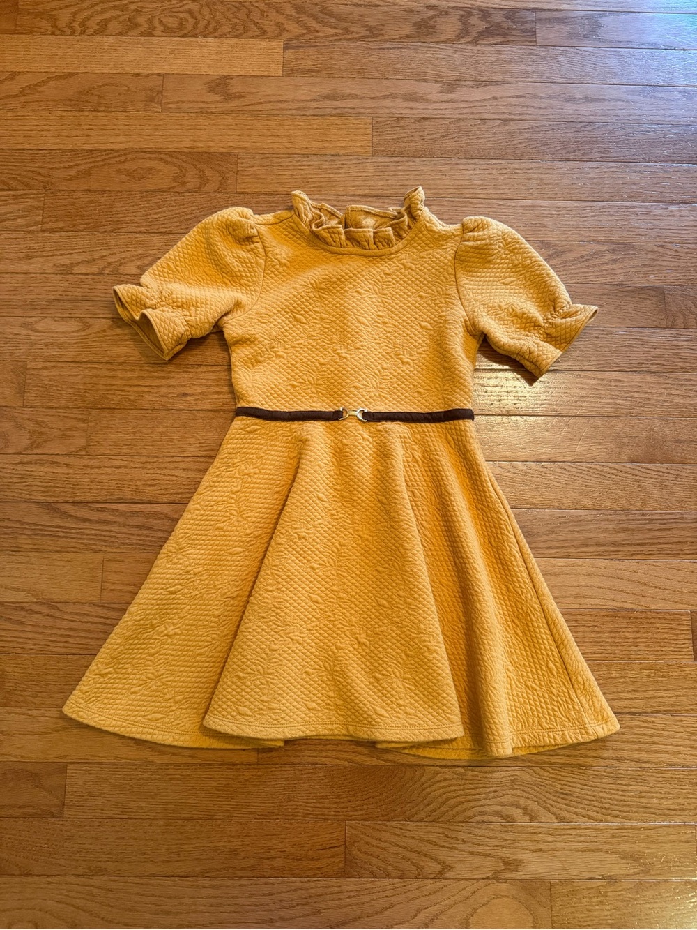 Janie and Jack Yellow Mustard Quilted Jacquard Puff Sleeve Equestrian Dress